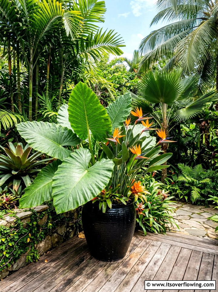 Tropical corner planter display - 25 small garden ideas with corner planters