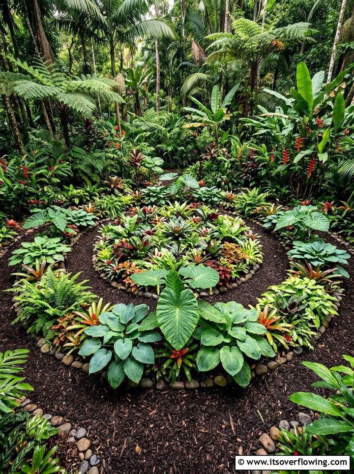 Tropical foliage mandala - 25 creative garden ideas with mandala gardens