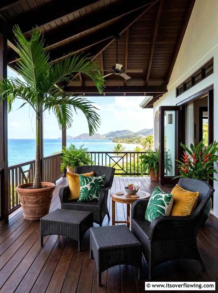 Tropical leaf print porch pillow set - 25 front porch decor ideas with pillows