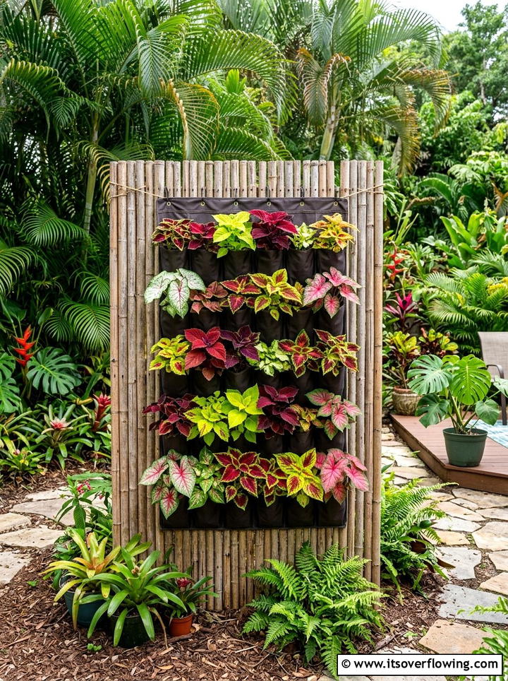 Tropical leaf wall - 25 upcycled garden ideas with shoe organizers