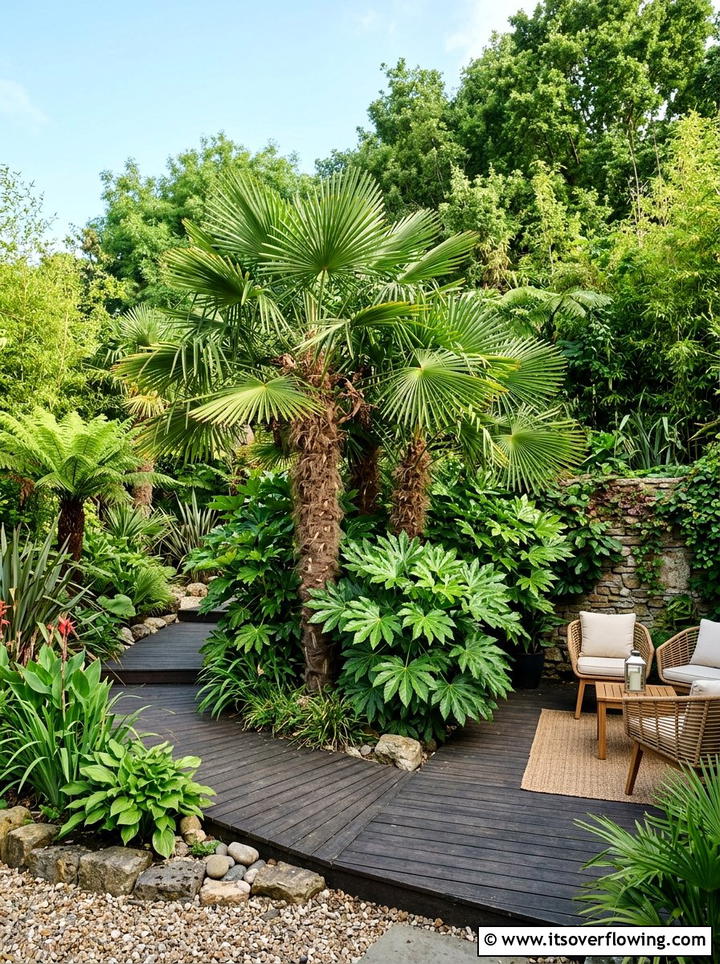 Tropical look with hardy palms - 25 cheap garden ideas with low maintenance plants