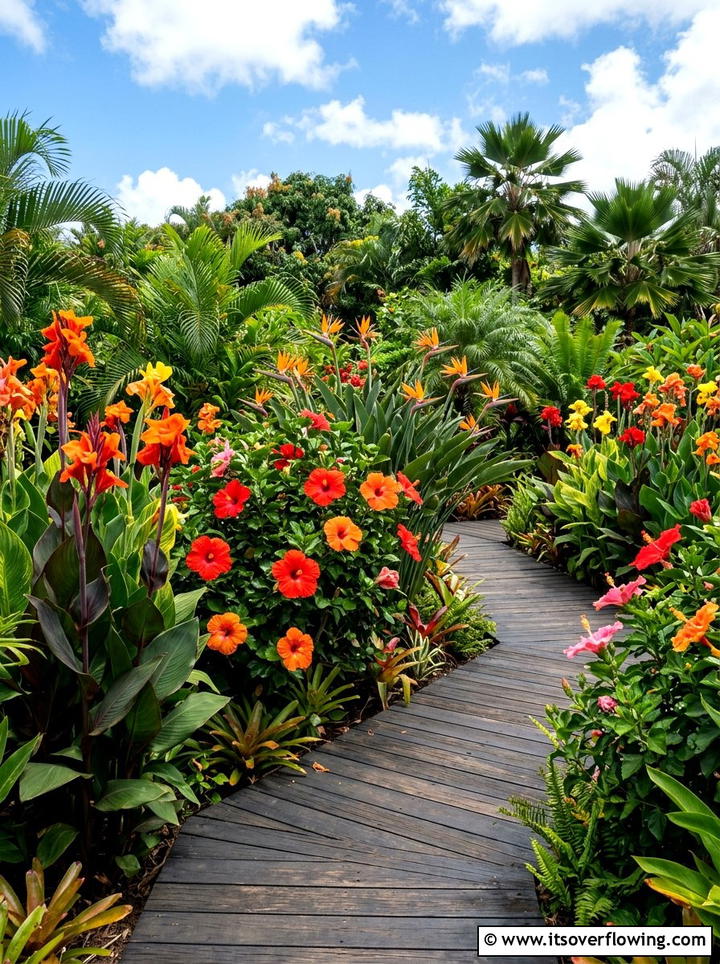 Tropical orange and red garden - 25 garden design ideas with color themes