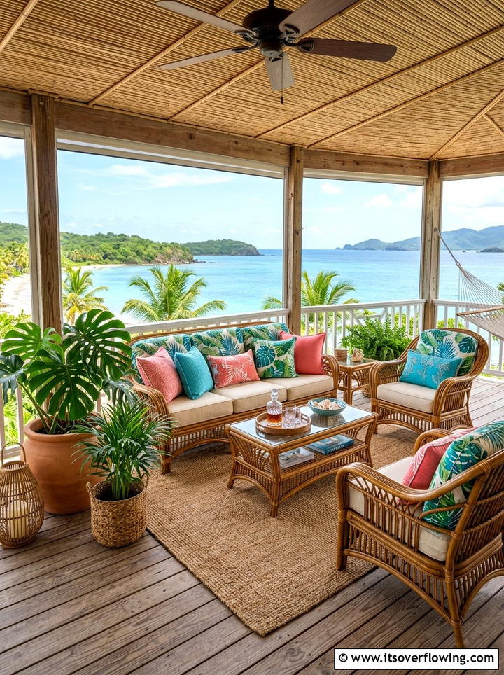 Tropical outdoor lounge - 25 front porch decor ideas with cushions