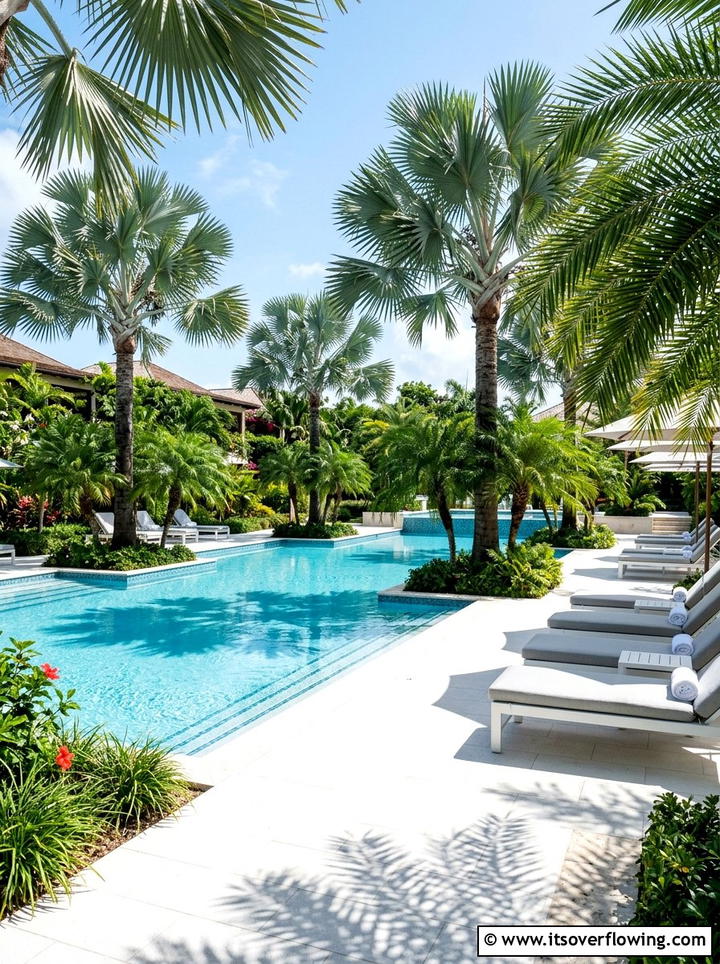 Tropical palm tree pool surrounds - 25 garden design ideas for pool areas
