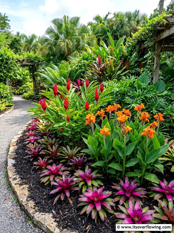 Tropical plant flower bed - 25 backyard ideas with tropical retreat