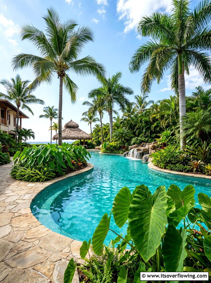 Tropical pool landscape - 25 garden design ideas with tropical foliage