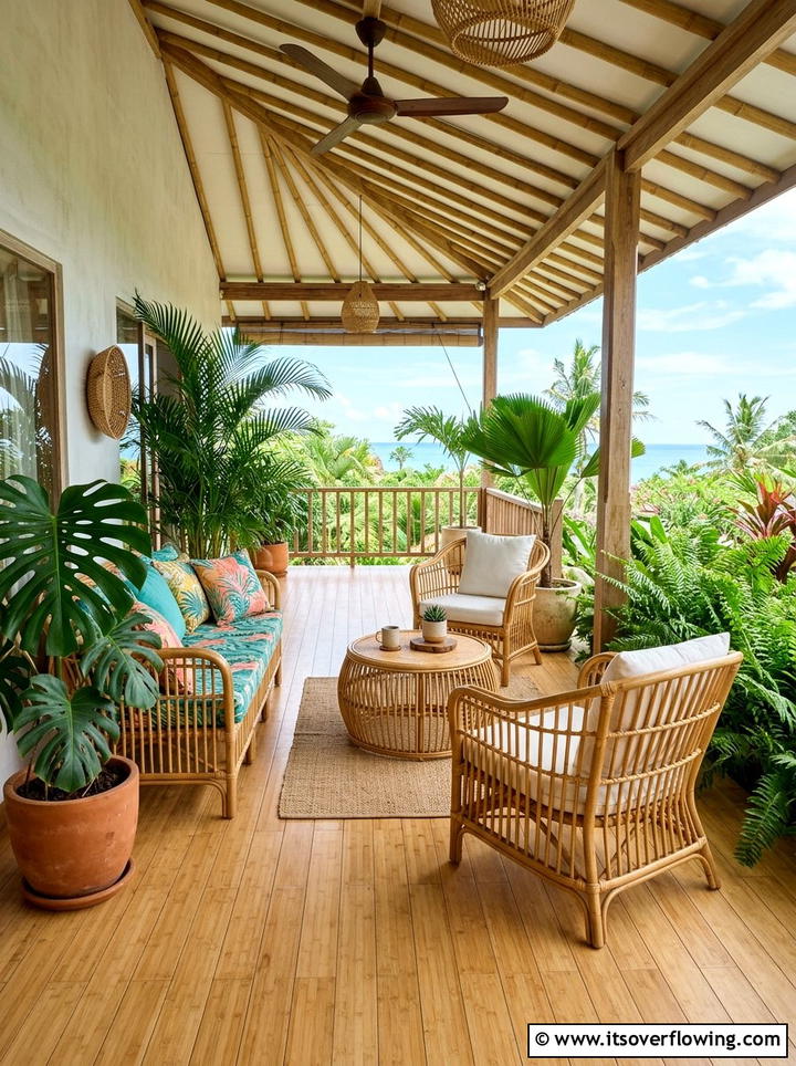 Tropical porch bamboo wood floor - 25 front porch ideas with wood floor