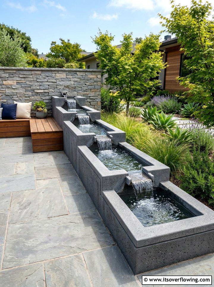 Trough Spillway Fountain - 25 backyard ideas with fountain