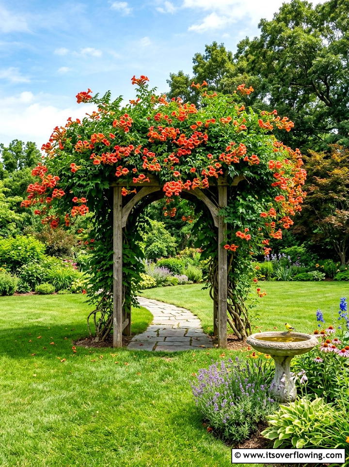 Trumpet Vine Garden Feature - 25 creative garden ideas with archway flowers