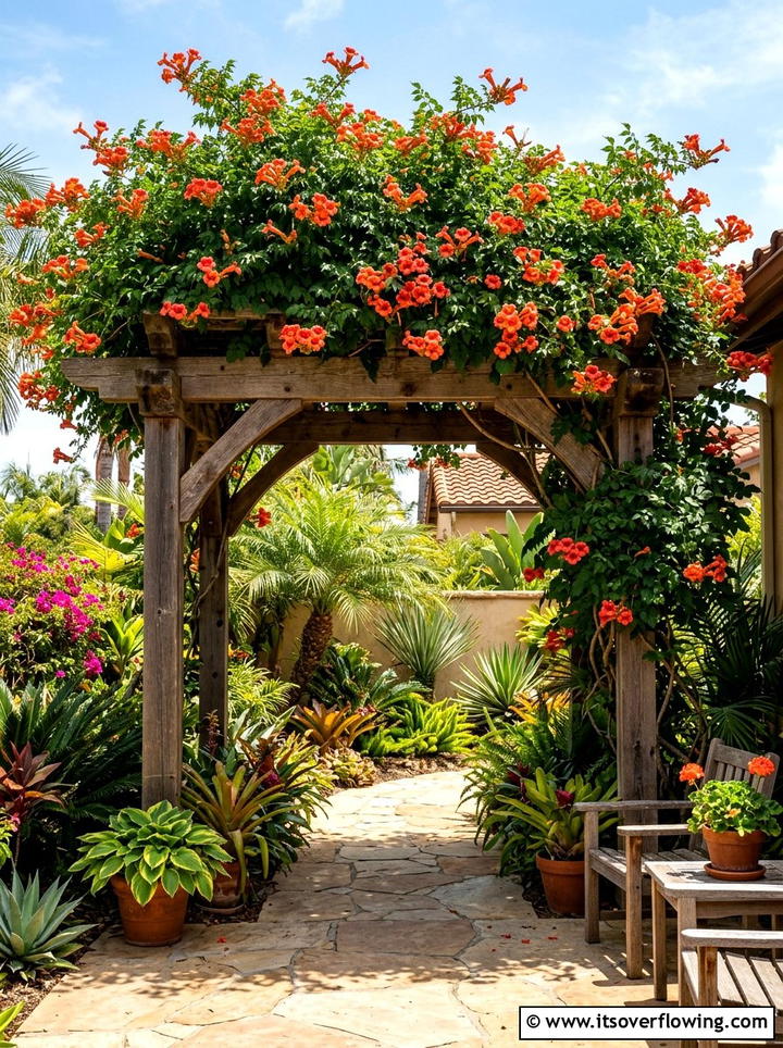 Trumpet Vine Trellis - 25 creative garden ideas with trellis tunnel
