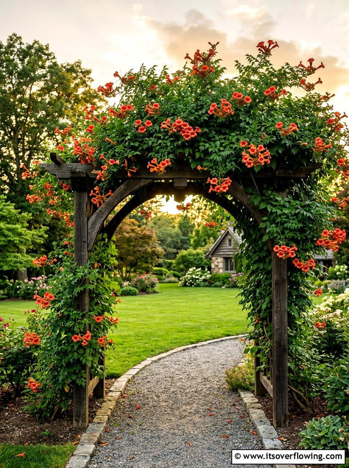Trumpet Vine Trellis - 25 garden ideas for hummingbirds