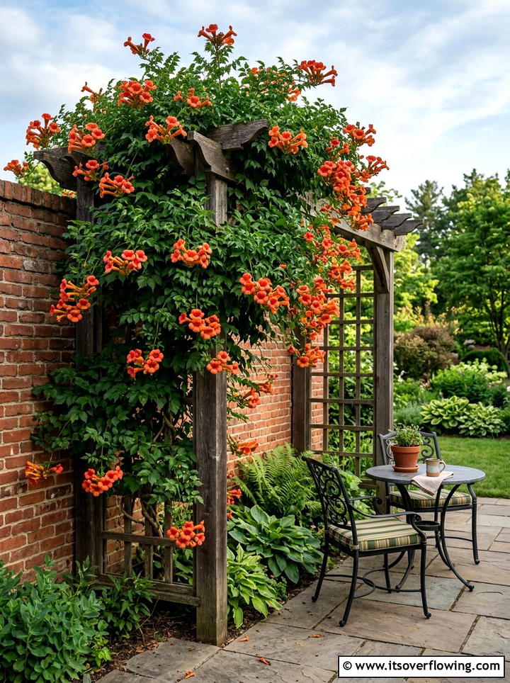 Trumpet vine trellis - 25 creative garden ideas with hummingbird plants