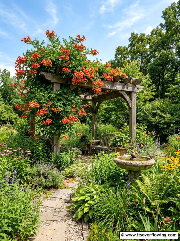 Trumpet vine wildlife garden - 25 creative garden ideas with pergola vines