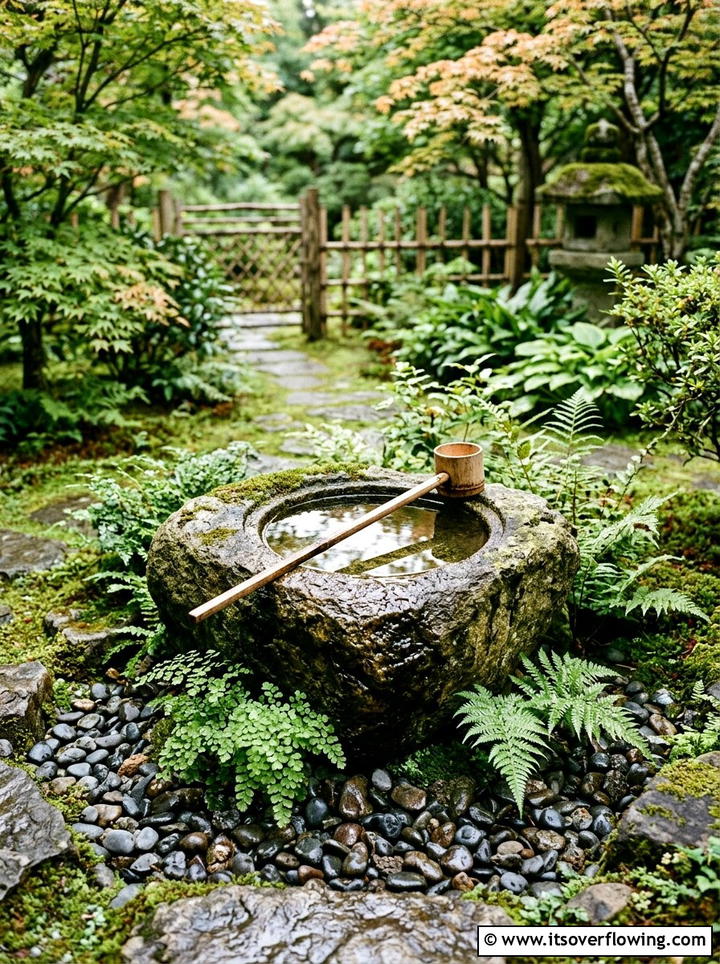 Tsukubai Water Basin - 25 garden decor ideas for zen gardens