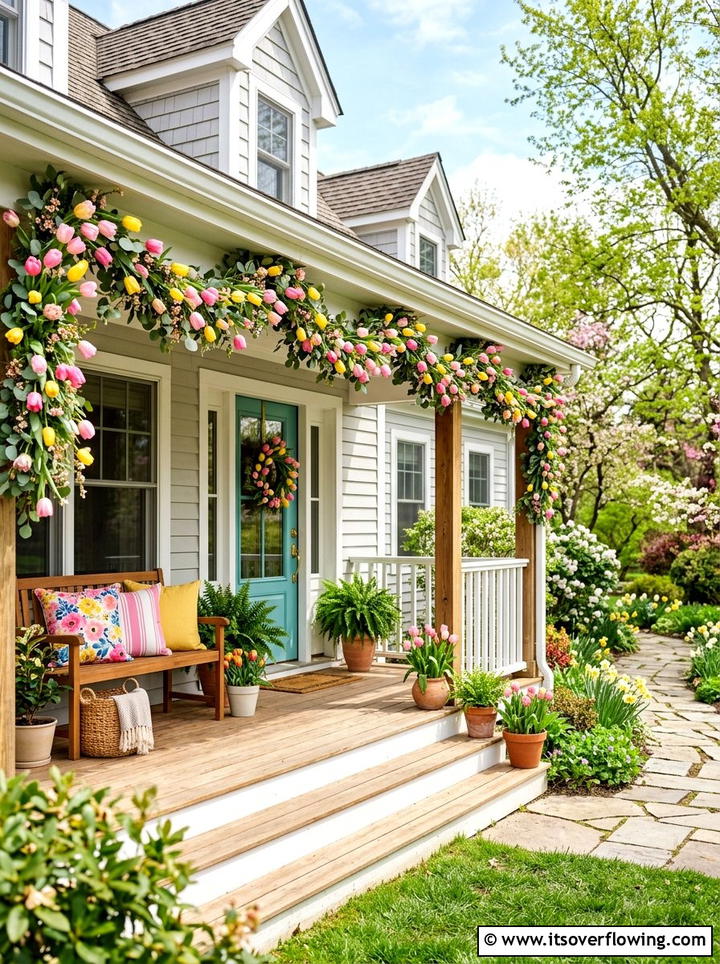 Tulip Garland Spring Porch - 25 front porch decor ideas with garlands