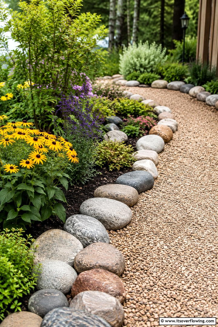 Tumbled Stone Garden Outline - 30 Stone Garden Edging Ideas for Defined Outdoor Spaces