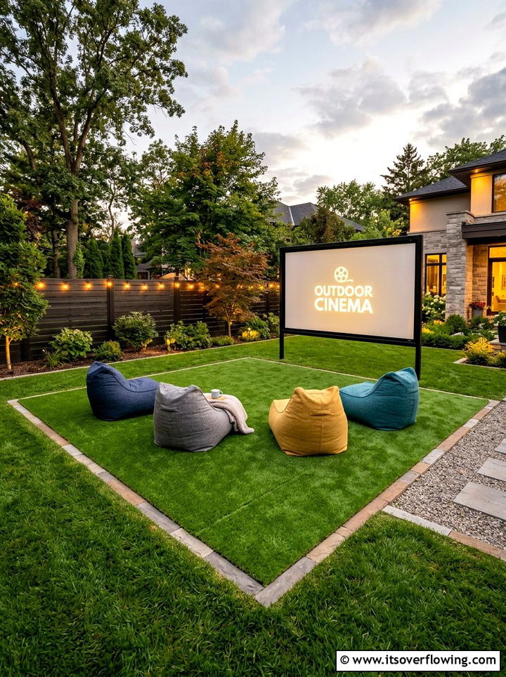 Turf grass theater floor - 25 backyard ideas with outdoor movie setup