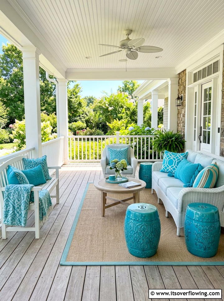 Turquoise Accent Decor - 25 front porch ideas with coastal style