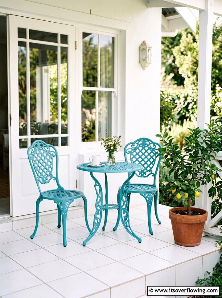 Turquoise bistro set - 25 front porch ideas with pops of color