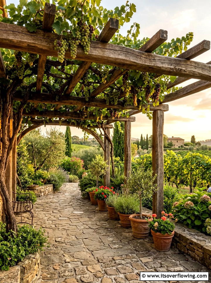 Tuscan Style Pergola With Grapevine - 25 garden design ideas with pergola and vines