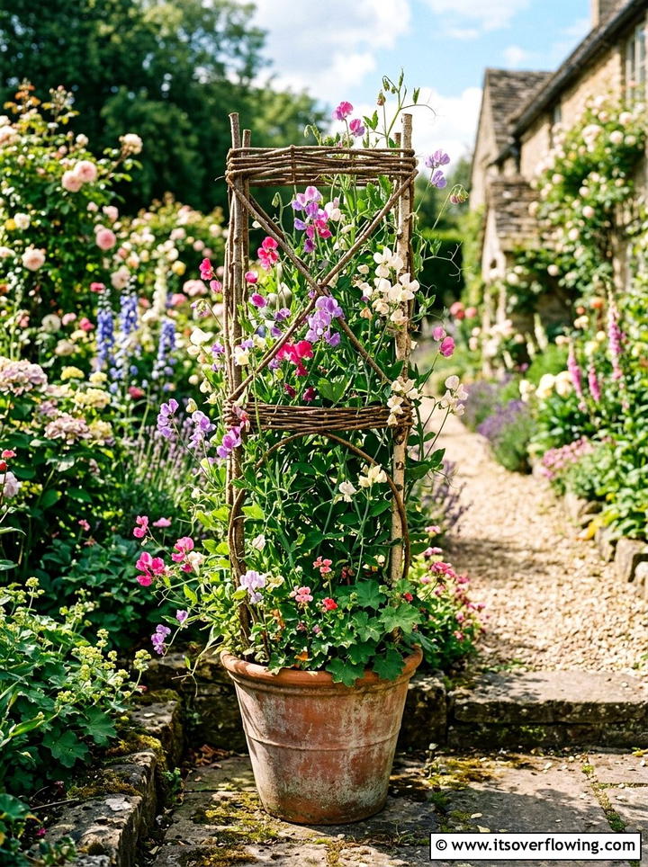 Twig Trellis - 25 recycled garden ideas with branch cuttings