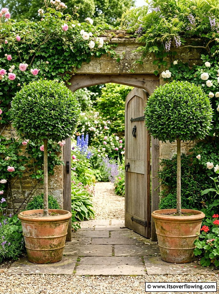 Twin potted plants entrance - 25 garden design ideas with symmetry