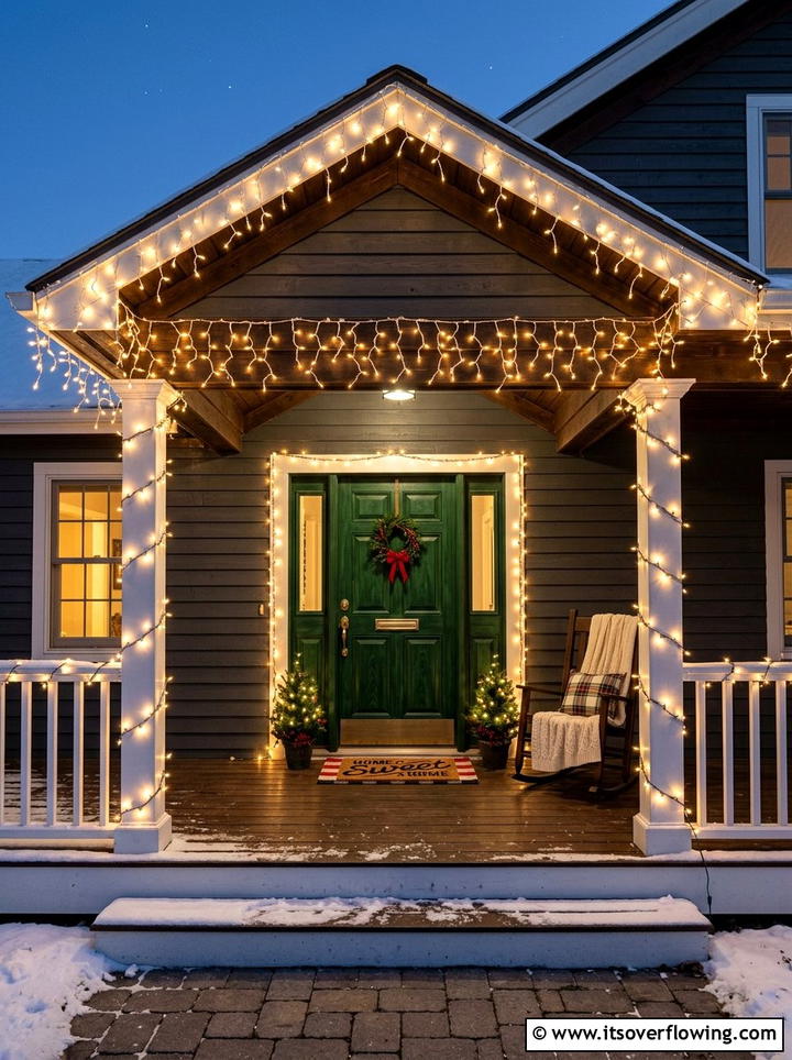 Twinkling White Light Canopy - 25 front porch ideas with christmas decor