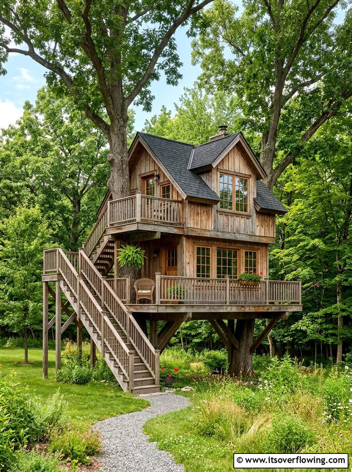 Two Story Treehouse - 25 backyard ideas with treehouse