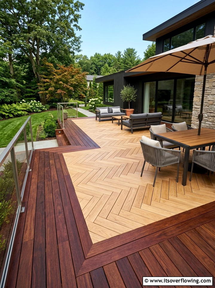Two Tone Wood Deck - 25 backyard ideas with wood deck