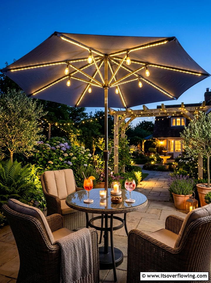 Umbrella Lights - 25 backyard decorating ideas with lights