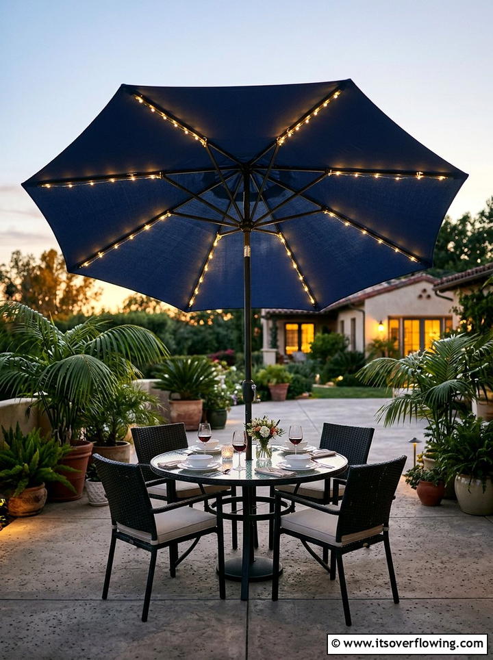 Umbrella String Lights - 25 cheap garden ideas with string lights