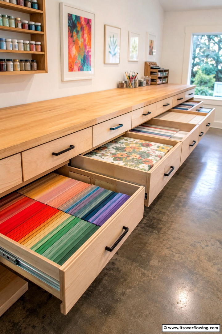 Under Bench Storage Drawers - 30 Small Craft Room Ideas for Organized Creative Spaces