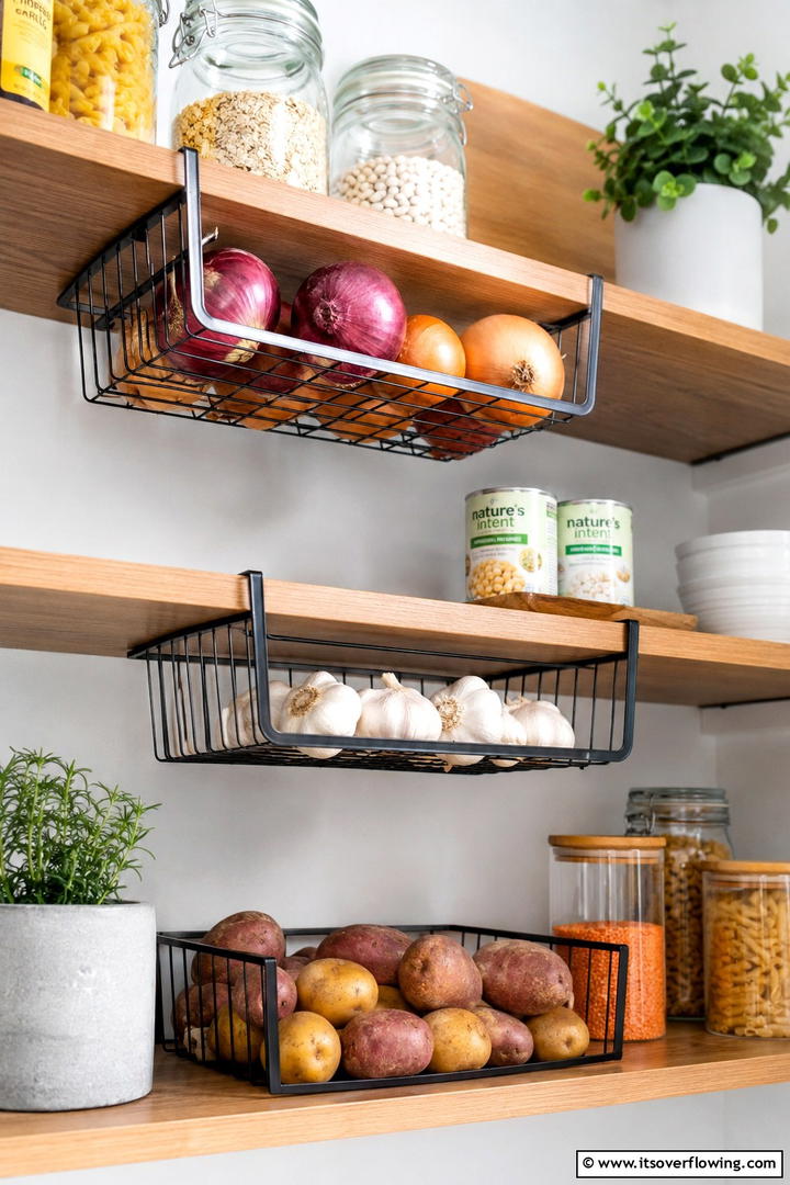 Under Shelf Baskets - 30 Snack Storage Ideas for Organized Kitchen Pantries