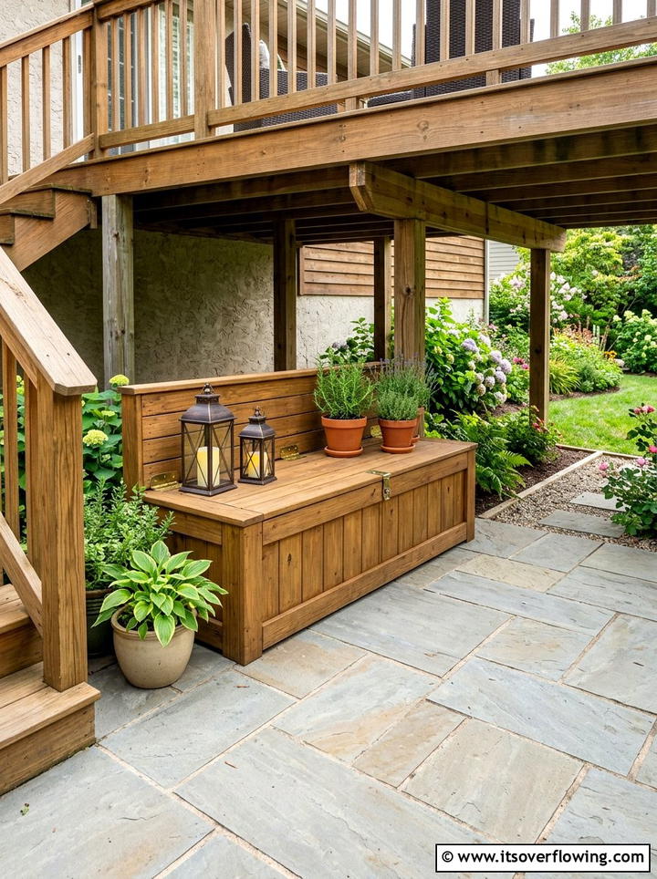 Under deck storage bench - 25 backyard ideas with benches