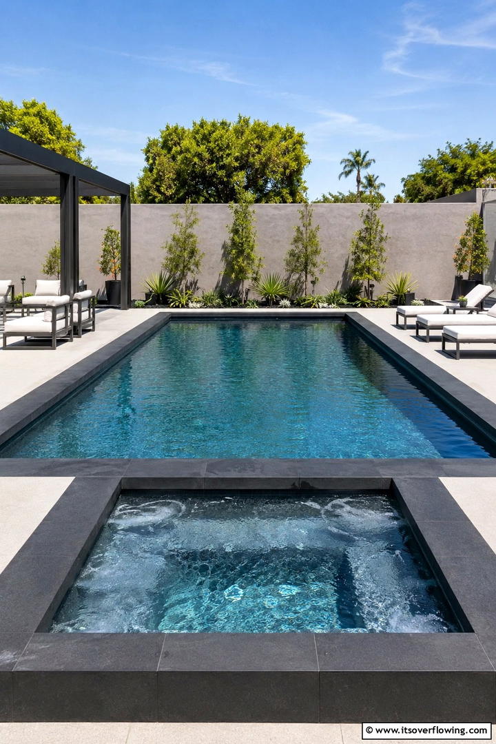 Understated Contemporary Elegance - 30 Rectangle Pool With Hot Tub Designs for Luxury Backyards