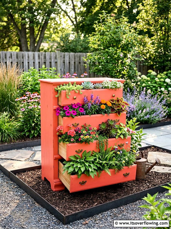 Upcycled Dresser Garden Planter - 25 upcycled garden ideas with modern style
