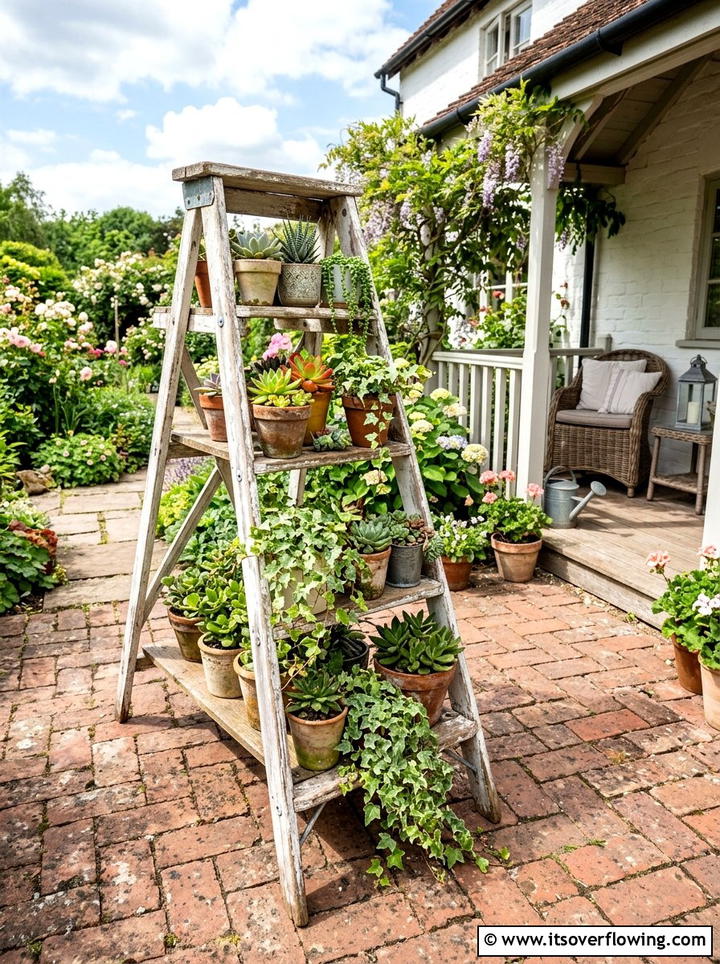 Upcycled Ladder Plant Stand - 25 cheap garden ideas