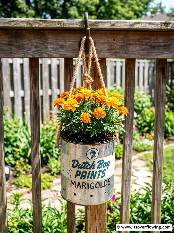 Upcycled Paint Can Planter - 25 upcycled garden ideas for small gardens