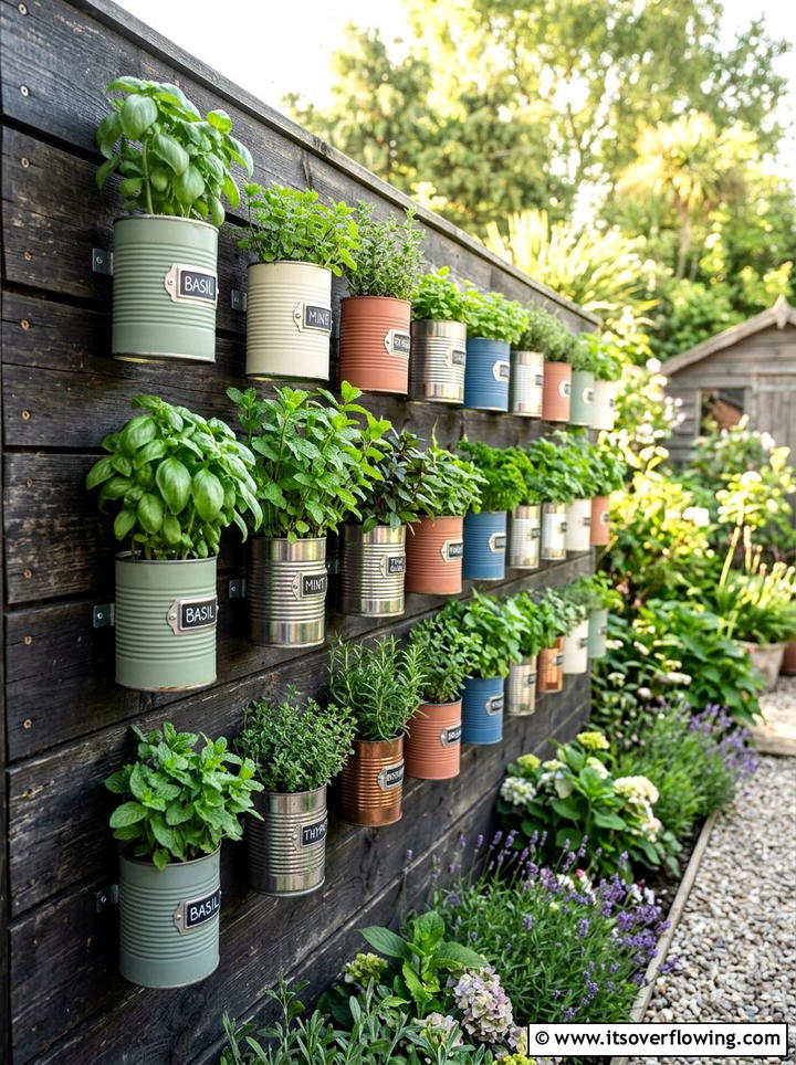 Upcycled Tin Can Garden - 25 upcycled garden ideas