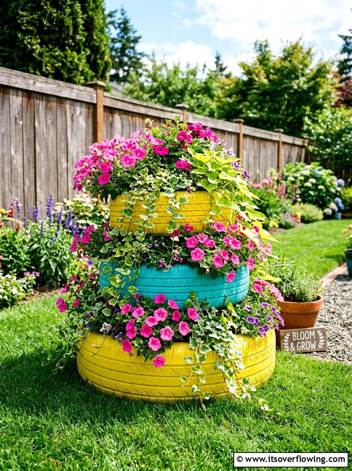 Upcycled Tire Planter - 25 cheap garden ideas for backyard