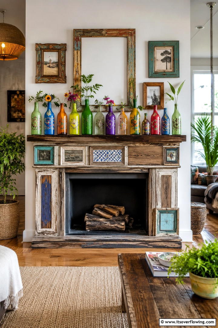 Upcycled Treasures - 30 Spring Mantel Decor Ideas for Fresh Seasonal Style