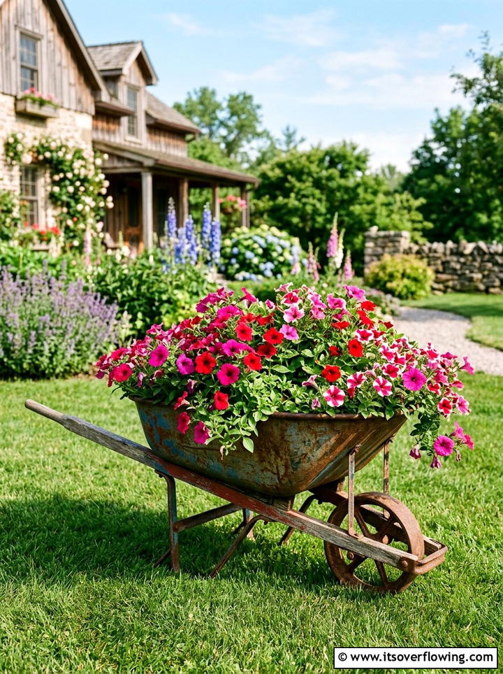 Upcycled Wheelbarrow Planter - 25 garden decor ideas diy