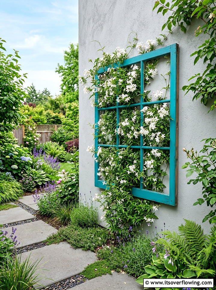 Upcycled Window Frame Trellis - 25 upcycled garden ideas with modern style