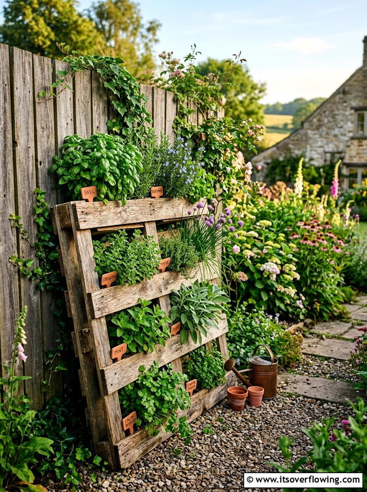 Upcycled Wood Pallet Garden - 25 recycled garden ideas with gutter garden