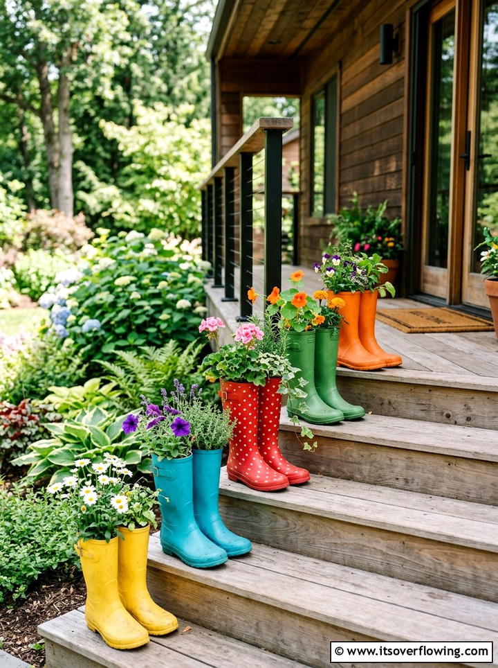 Upcycled boot plant pots - 25 reusing old things ideas for modern garden look