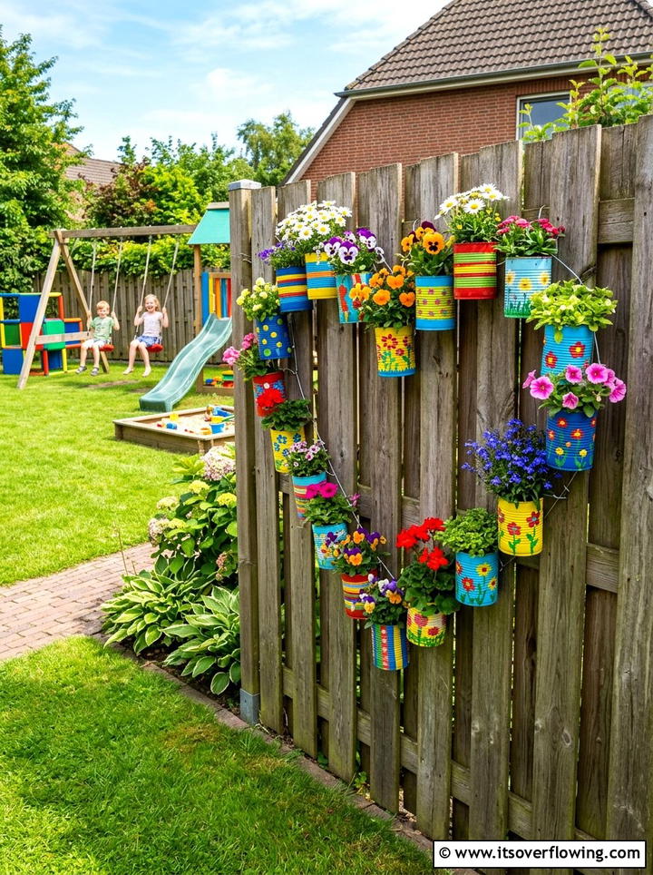 Upcycled tin can garden - 25 garden ideas with vertical planters