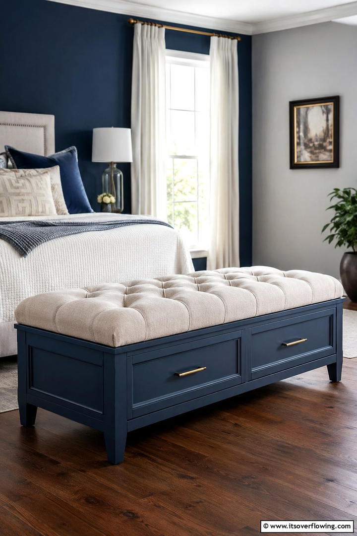 Upholstered Bench with Hidden Drawers - 30 Functional Mudroom Bench Ideas for Organized Entryways