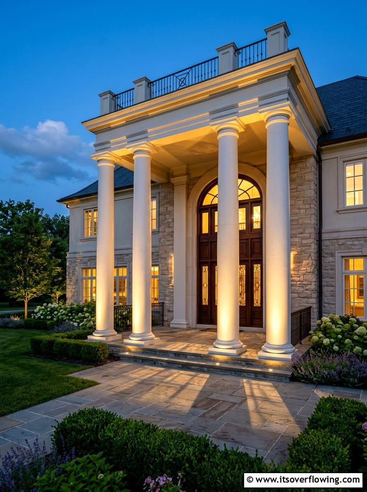 Uplight for architectural column - 25 front porch decor ideas with layered lighting