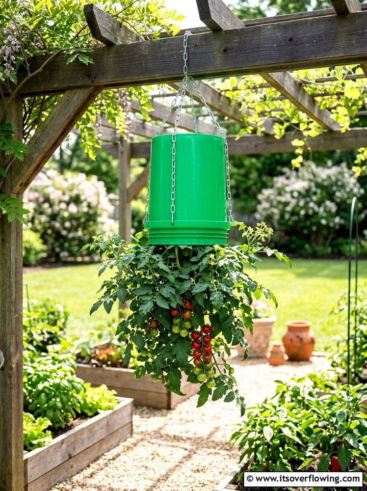 Upside Down Tomato Bucket - 25 recycled garden ideas with buckets
