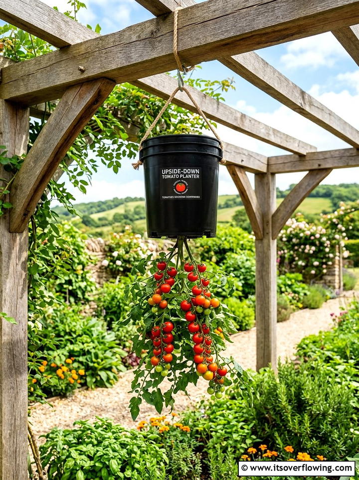 Upside down tomato bucket - 25 upcycled garden ideas with old buckets